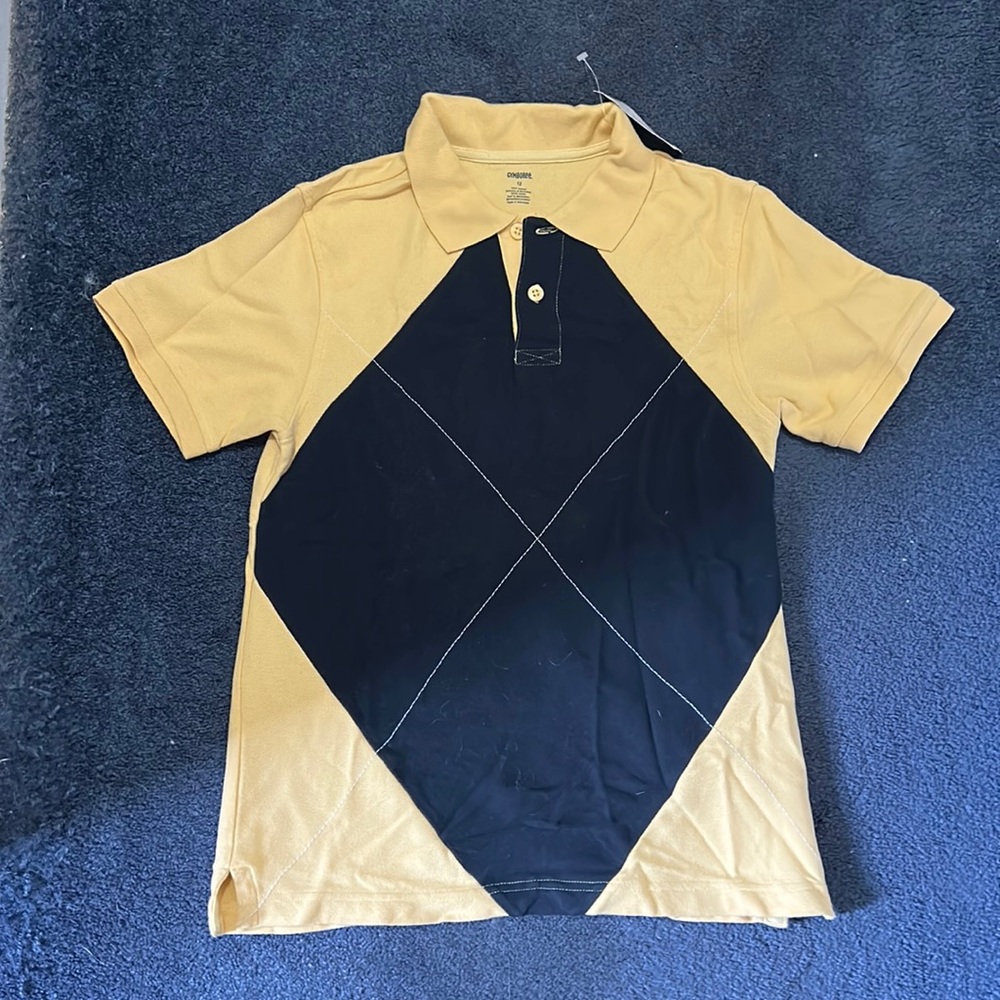 NWT Boys size 12 Gymboree collared short sleeve shirt. Yellow and dark blue